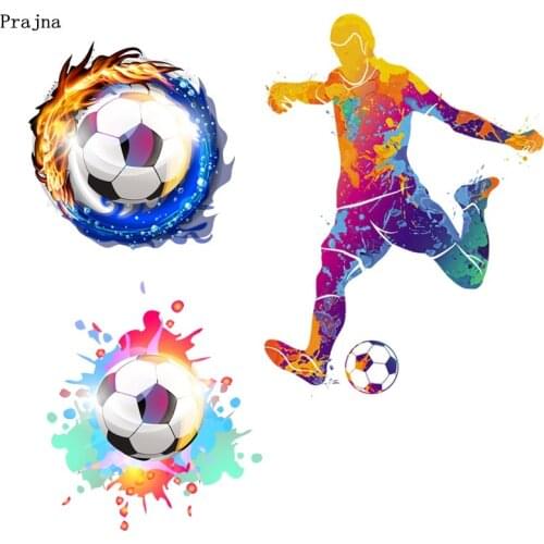 Prajna Fire Soccer Iron On Patches DIY T-shirt Football Player Heat Transfer Washable Stickers On Clothing Applique Boy Coats