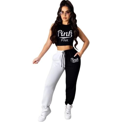 Sport Suit Women Sweatpants Designer Tracksuit Fashion O Collar Sleeve Crop Top Set 2 Two Piece Set Women Track Suit Pink Print