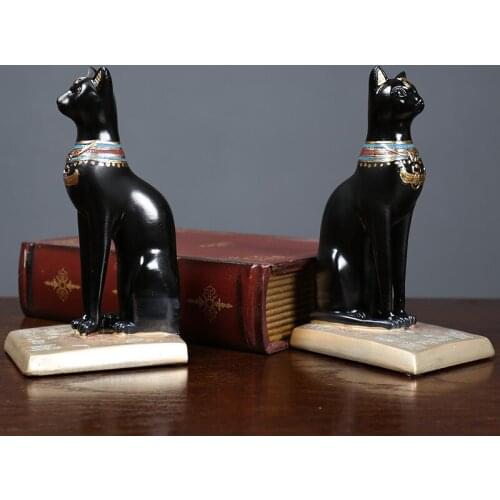 Resin Egyptian Cat Bookend Statue Ornaments Vintage Cat Goddess Statue Family Garden Lucky Sculpture Home Decoration Accessories