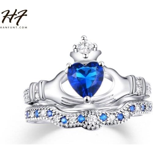 Court Luxury Wedding Engagement Rings Set for Women Love Design Crown Heart Sliver Color CZ Crystal Jewelry DZR009
