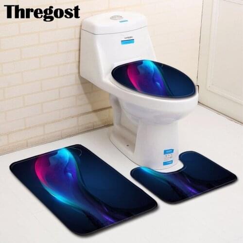 Thregost 3Pcs/set Bathroom Mat Set Toilet Rug Striped Printed Flannel Anti Slip Bath Mat Rugs Home Decor Soft Shower Carpet