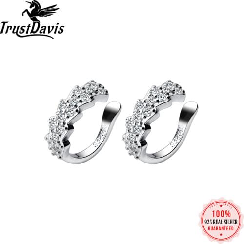 ElfoPlataSi 100% 925 Real Sterling Silver Sparkling CZ Ear Cuff Clip On Earring For Girl Without Piercing Earing Jewelry ED51