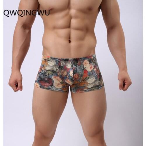 Underwear Men Boxer Shorts Trunks Nylon Flower Printing Cueca Boxer Shorts Printed Men Shorts Home Underpants Boxers Nightwear