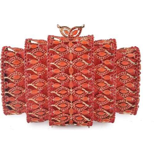 XIYUAN Red Rhinestone Evening Clutch Handbag Fashion Gold Metal Mini Bridal Wedding Clutches Bags Luxury Party Chain Purses