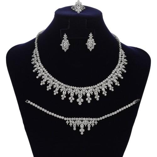 Jewelry Sets HADIYANA Gorgeous Women Dubai Bridal Wedding Necklace Earrings Ring And Bracelet Set Engagement CN1840 Bisuteria