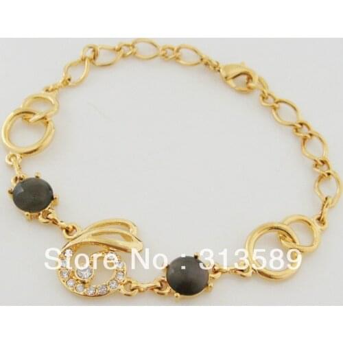ORDER 10$ GET FREE SHIPPING /NEW 7.9" - YELLOW GOLD GP OVERLAY FILL WITH BRASS BLACK CZ RABBIT BRACELET/GREAT GIFT