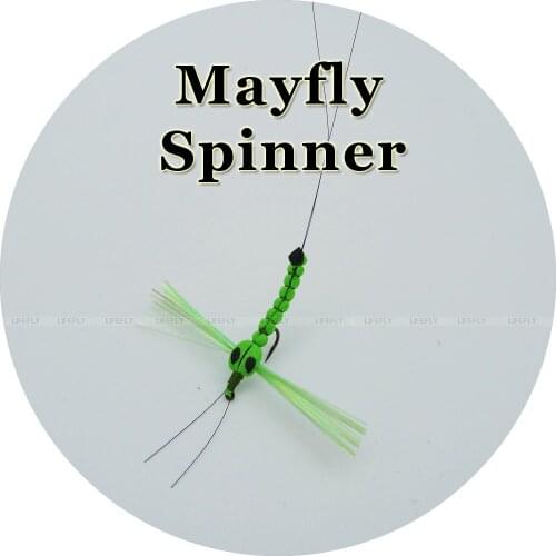 Green Color / 6 Mayfly Spinner Flies, Dry, Realistic, Size 12 / Fly Fishing