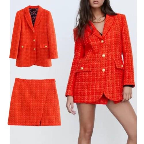 Za 2021 Women 2 Piece Jacket With Printed Lining And Printed Linen Mini Skirt Elegant Fashion Chic Lady Woman blazer Outfits