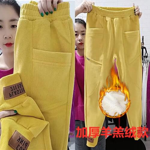 Women Pants Autumn Winter High Waist Loose Corduroy Sports Pants Female Leisure Ankle-Tied Sweatpants Women Pantalones De Mujer