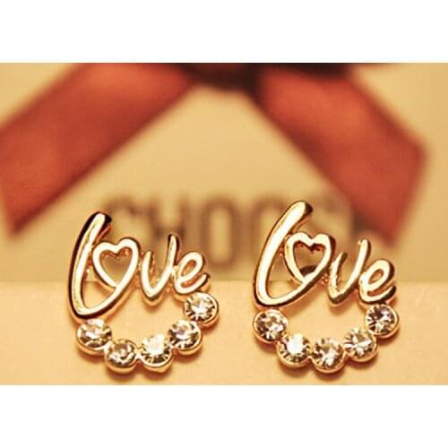 2016 New Fashion Love Heart Earrings Jewelry Gold Plating Zirconia Crystal Stones Stud Earrings Girls Female Boucle D'oreille