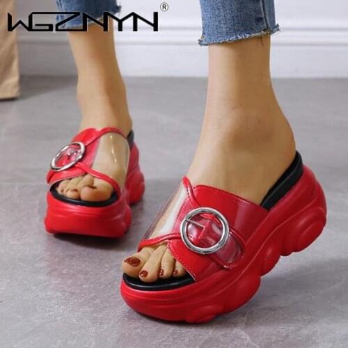 2021 NEW High Heels Slippers Women Transparent Buckle Platform Fashion Ladies Slippers Non-slip Wedges Slippers Shoes for Women