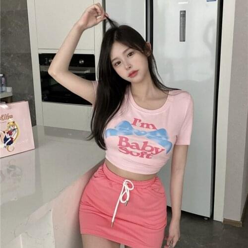 Short-sleeved Womens Design Sense, Summer Thin Short, Tight Pink T-shirt Top, New Sexy Hot Girly Womens Clothing