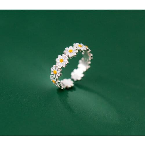 925 Sterling Silver Cute Daisy Ring Summer Fashion Ring Opening Adjustable For Girls Daughter Women Jewelry