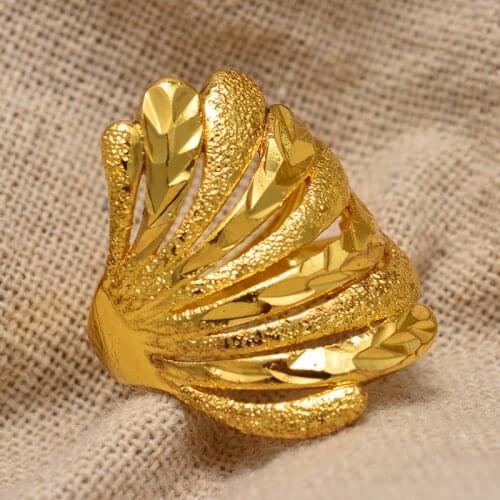 Dubai Gold Color Rings for Women Man Gold Color Africa Ring Ethiopian Jewelry Arab India Nigeria Middle East Metal Wedding Ring
