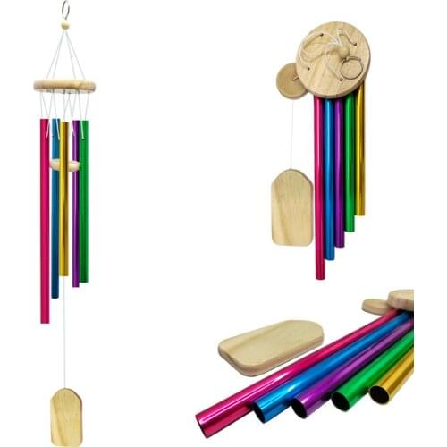 1* Wind Chimes 64*8.5cm Aluminum Tube + Pine Colourful Wind Chime Indoor Outdoors With 5 Aluminum Tubes Wind Chime For Garden