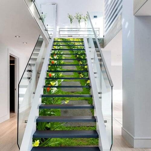 13Pcs Staircase Stair Riser Floor Sticker Self Adhesive DIY Flower Pattern Stairway Wall Decal Decor
