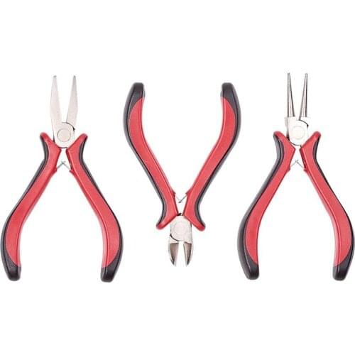 3Pcs/set DIY Jewelry Tool Ferronickel Round Nose Pliers Flat Nose Pliers Side Cutting Pliers 115~120x65~70mm