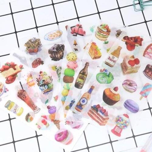 6pcs/set Gourmet Sticker Stationary Cute Stickers Cake Dessert Personalized Stickers Art Supplies DiaryDecoration Sticker Flakes