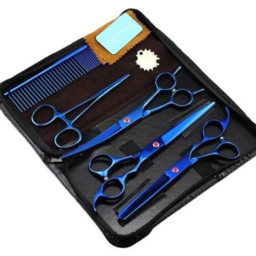 7 Inch Purple Japanese Stainless Steel Dog Hair Cutting Curve Pet Grooming Scissors Set
