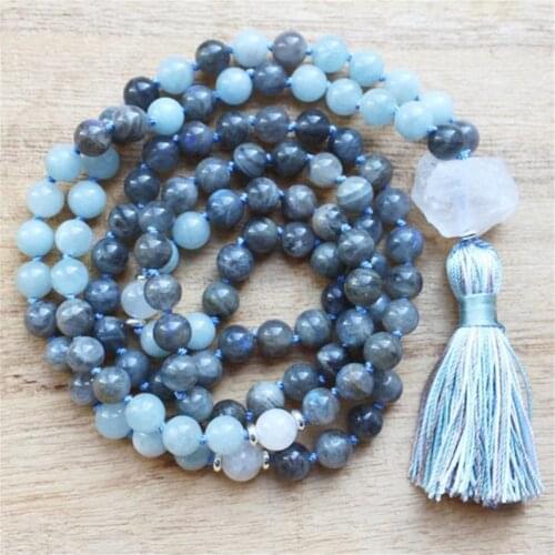 8mm Labradorite 108 Beads Handmade Tassel Necklace Buddhism Tibetan Classic Spiritua Meditation Spirituality Chakra
