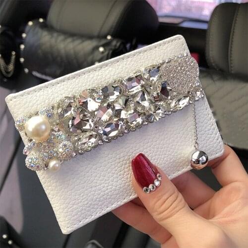 Car Drivers License Protective Case Rhinestone Bear Leather Ladies Driving Card Package Business Card Holder Storage Decor