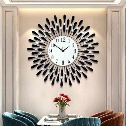 60X60CM 3D Crystal Wall Clock Modern Style Mute Clock Living Room Office Home Decoration Circular Digital Wall Clock Large Size
