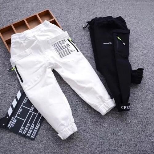 Spring & Autumn Cotton Blend Boys' Trousers New 2021 Korean Version Fashion Handsome Tie Feet Pants Casual Childrens Trousers