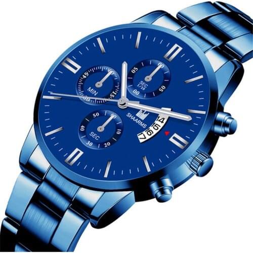 Quartz Mens Watch Calendar Luminous Needle Fashion Butterfly Double Snap Buckle Stainless Steel Strap Analog Watch
