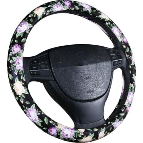DONYUMMYJO Fashion Cute Flower Printed Car Steering Wheel Cover Handlebar Case Leather Auto Interior Steering Covers Accessories