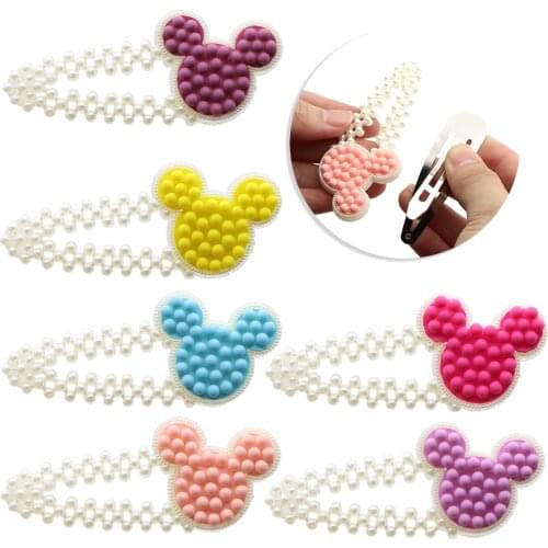 Cartoon Diamond Pearl Covered Hair Accessories for Making Handmade Hair Clip Barrette Hairpin Without Clips 2pcs,2Yc18738