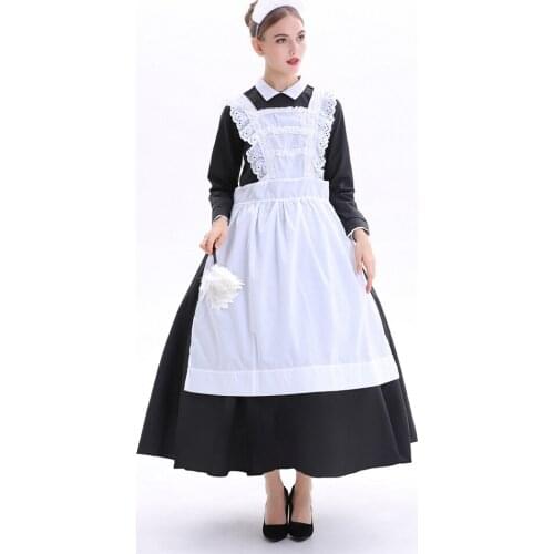 Black Womens England Maid Long Dress Costume for Bavarian Tradition Beer Waitress Maid Costumes Plus Size S-3XL