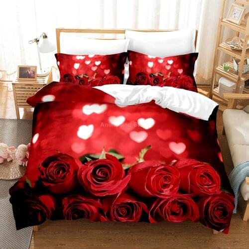 Scenery Flowers Red Blue Rose 3D Printed Comforter Bedding Set Adult Duvet Cover Sets Bedroom Luxury Queen Full Single King Size