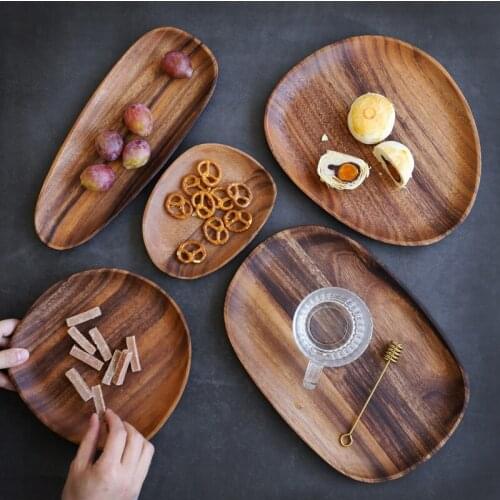 Retro Irregular Wooden Plate Oval Solid Wood Pan Fruit Bread Dishes Food Storage Tray Dessert Dinner Tableware Photography Props