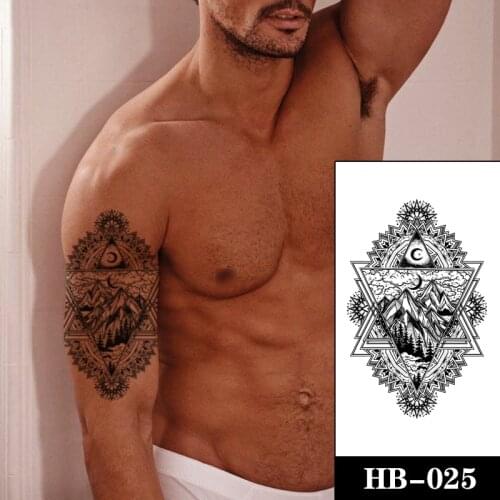 Geometric Mountain Forest Moon Waterproof Temporary Tattoos Sticker Pattern Black Totem Tatto Body Art Arm Fake Tatoos Women Men