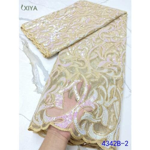 Hot Sale Nigerian Mesh Net Lace Fabric African Sequin Lace Fabric Latest French Mesh Tulle Lace Fabric with Sequins APW4342B