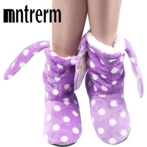 Mnterrm Fashion Plus Thick Velvet shoes woman 2021 Winter Slippers For Women Cute Plush Rabbit Ears Floor Slippers For Family