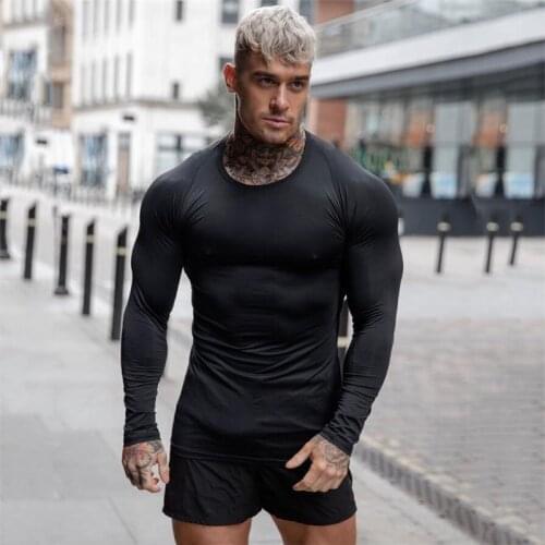 Men Gym Fitness T-shirt Compression Skinny Bodybuilding t shirt Muscle Autumn Long Sleeve Sports Workout Tee Tops Brand Clothing