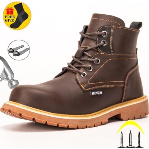 Genuine Leather Boots Men Safety Shoes Men For Martin Boots Indestructible Work Shoes Anti-puncture Security Boots Winter Shoes