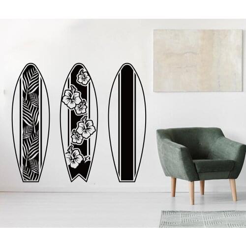 Set Of 3 Surfboard Beach Flower Wall Decal Surf Board Flora Summer Beach Surf Surfboard Vinyl Wall Sticker for Room Decor C764