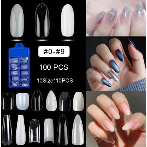 100 Pieces Per Box 10 Size Long Oval Shape False Nail Tips Fake Long Nails Nail Acrylic Fake Nails Set Nail Manicure DIY