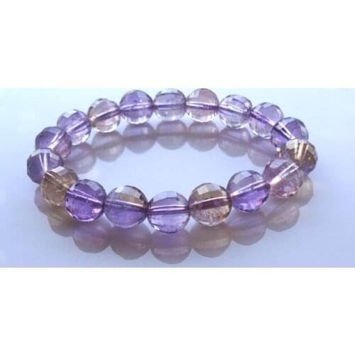 Natural Ametrine Faceted 10mm Round Beads Stretch Bracelet Women Jewelry Accessories Weddings Parties Birthday Gift