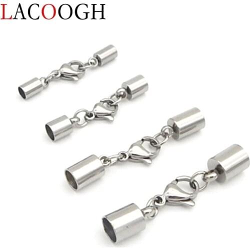 New 5 Sets Stainless Steel End Caps with Lobster Clasps Jump Rings Connectors Fit Round Bracelets Leather Cord Jewelry Making