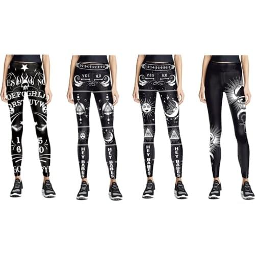 New Sexy Women Legging Black Funny Skull Moon Sun Ouija Printing Fitness leggins Fashion Slim High Waist Leggings Woman Pants
