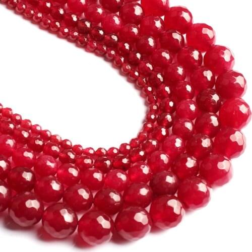 Wholesale Faceted Red Chalcedony Stone Round Loose Beads for Jewelry Making Pick Size 4/6/8/10/12mm 15'' DIY Bracelet Necklace