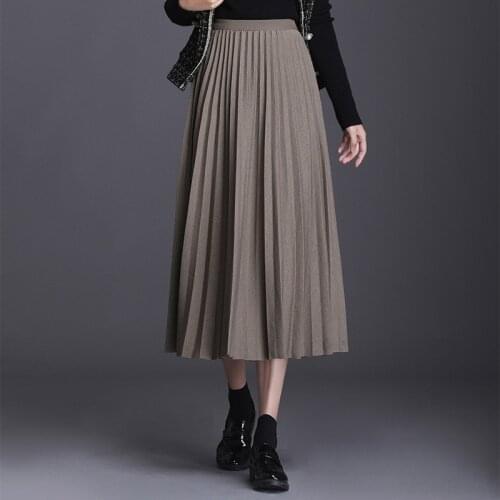Autumn pleated women 2021 Elegant Korean Winter High Waist long Black female Midi Skirt