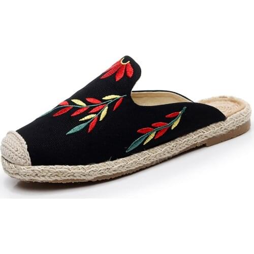 Hand woven embroidered leaf Baotou slippers womens beach shoes hemp rope woven fishermans shoes