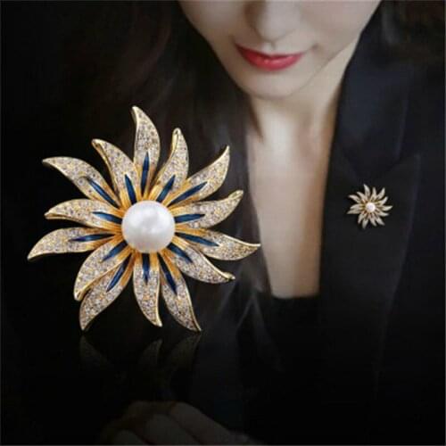 Sunflower Brooches Imitation Pearl Brooch For Women Fashion Clothes Jewelry Hijab Pins Broach Accessories Gift