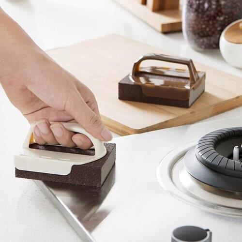 Removable Kitchen Sponge Brush with Handle Silicon Carbide Lightweight Descaling Knife Pan Pot Cleaner Rust Remove Cleaning Tool