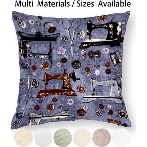 Vintage Sewing Machines Seamstress Pattern Pillow Case Throw Pillow Cover Cotton Linen Flax Sewing Machines Sewing Machine