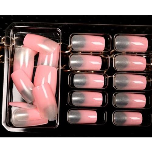 Sweet Heart Gradient Pink Press On Nails Shiny Square Acrylic Nail Tips Nail Glitter Decoration 24pcs Z393